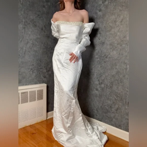 NWT - Missacc Satin Wedding Dress / Pearl Bodice Bridal Gown
